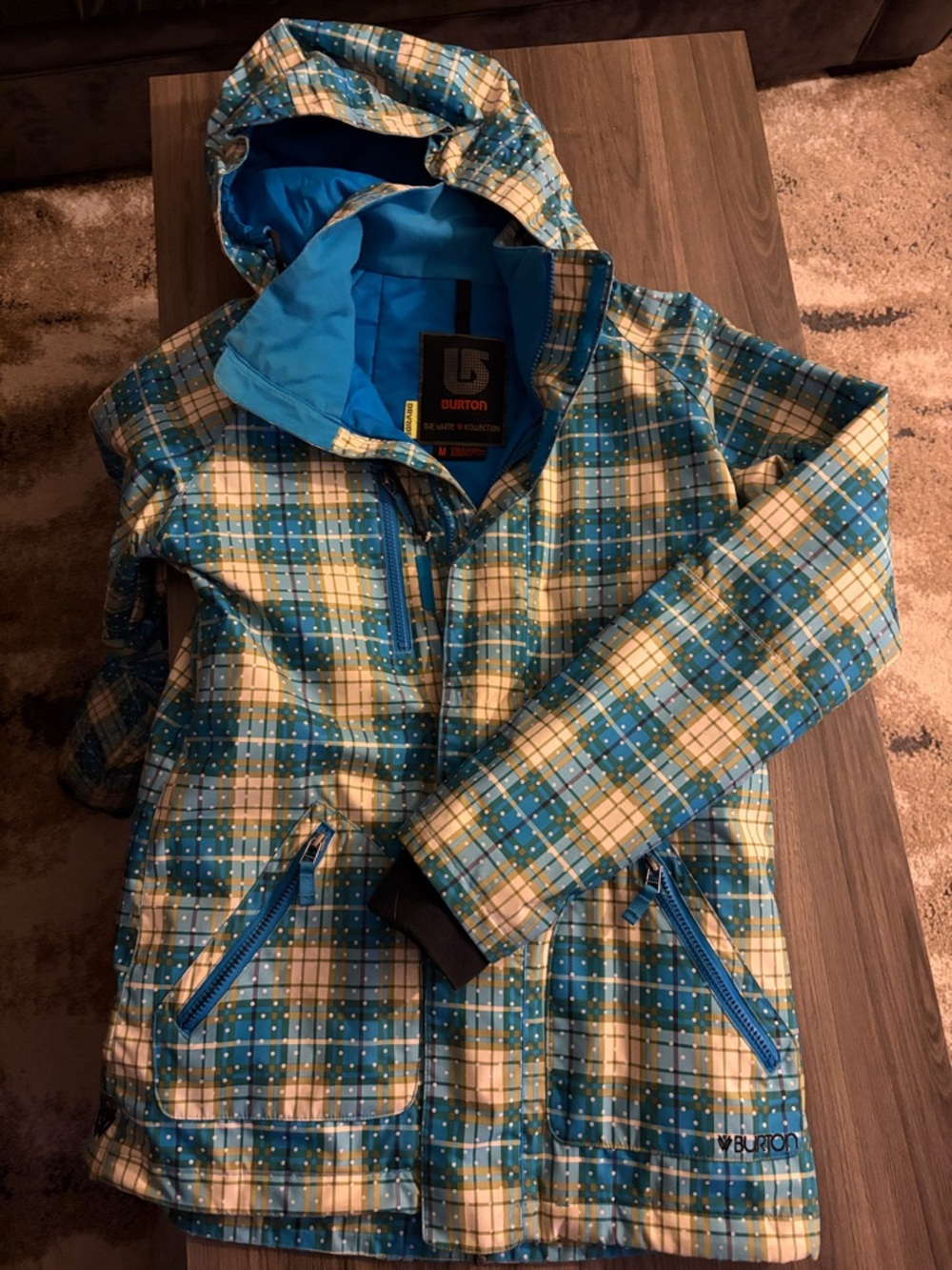 Burton Blue and White Plaid Ski Jacket
